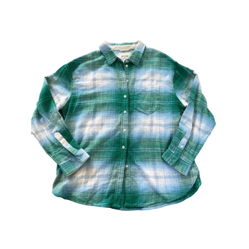 American Eagle Outfitters Women's Medium Green & White Plaid Boyfriend Shirt